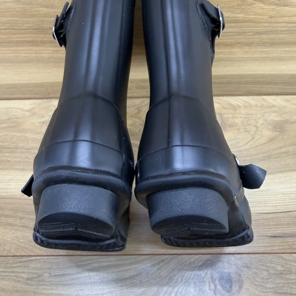 Hunter‎ Original Kids Biker Rain Boots Girls 12 UK 10 Black Rubber Tall Buckle